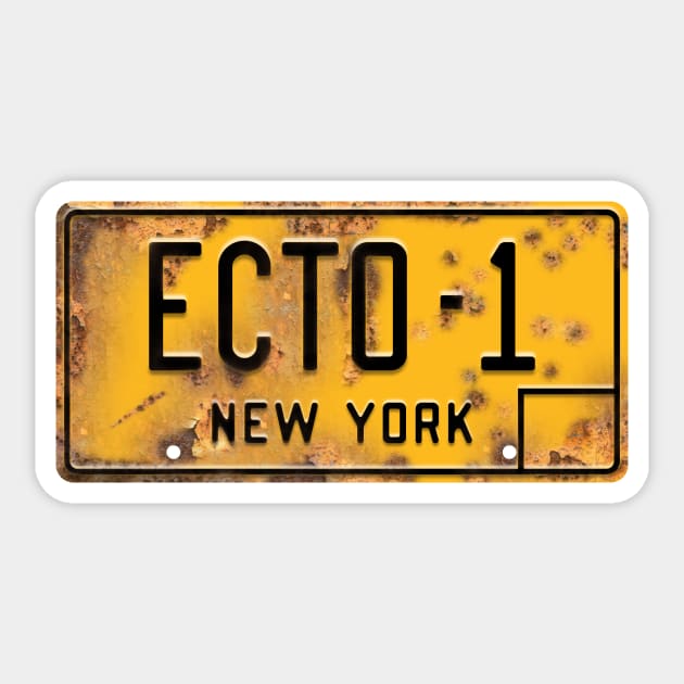 Ecto-1 Rusty Licence Plate (Ghostbusters) Sticker by GraphicGibbon